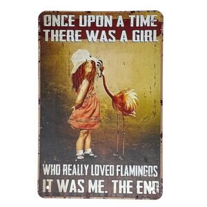 Flamingo Metal Tin Sign Once Upon a Time There Was a Girl Wall Decor 8x12